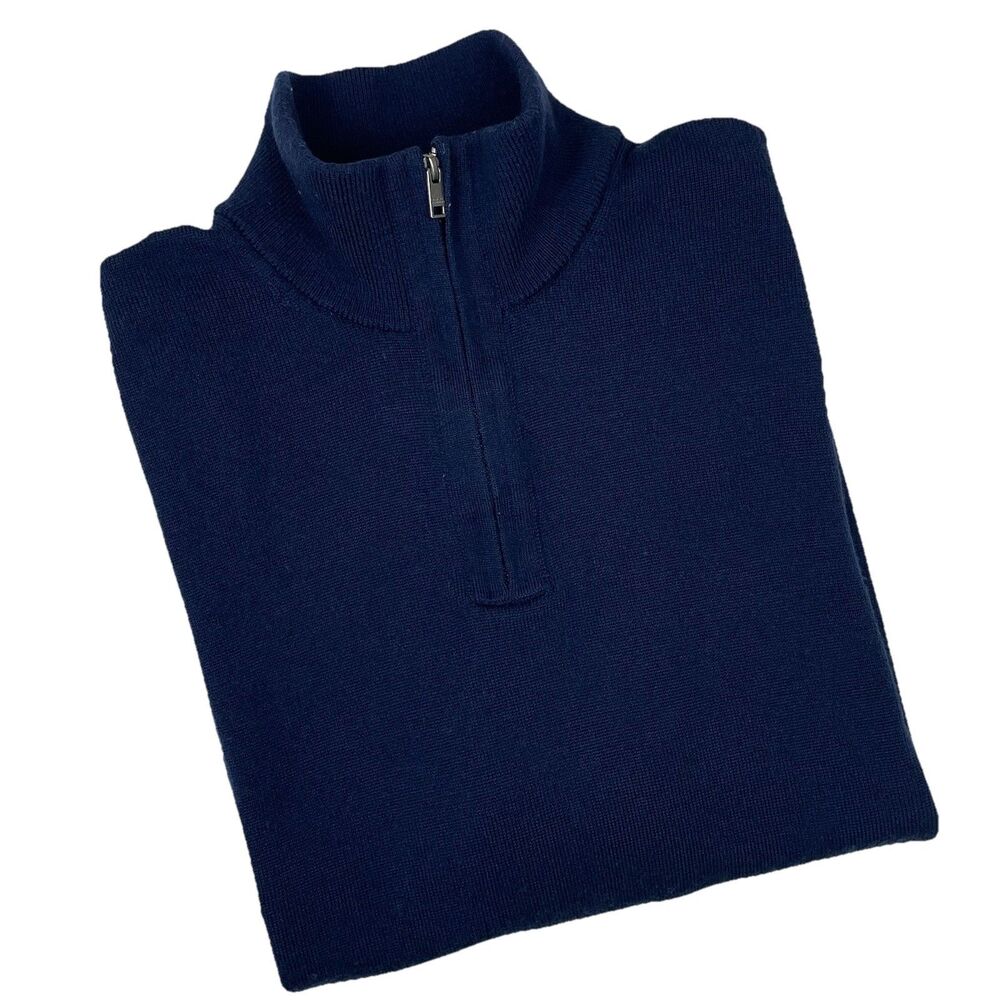 Banana Republic Men’s Merino Wool| 1/4 Zip Pullover Sweater Navy Blue Preppy-L